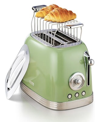 Wiltal Green Cute Retro Toaster 2 Slice with 1.58'' Wide Slots  Stainless Steel