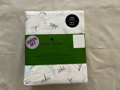 NEW 4pc Kate Spade Queen Sheet Set Pastel-Color Dragonflies 100% Cotton Percale