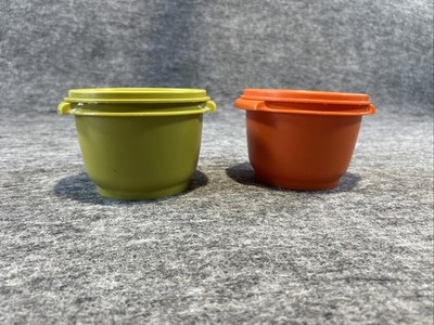 Vintage Tupperware Servalier Bowls Set (2)  #886 w/ lids Orange, Avocado