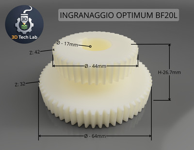 Zahnrad 62/42 Zähne Optimum BF-20 BF-25 JYP verstärkt Nylon PA6 bedruckt