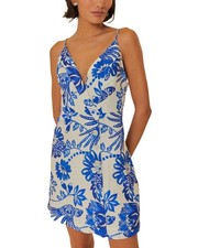 Farm Rio Floral Birds Off White Linen Mini Dress Women's