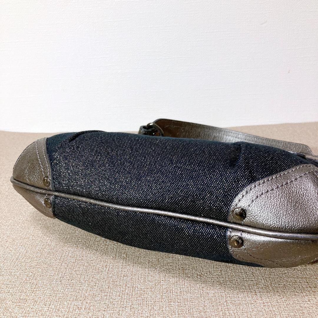Burberry Blue Label One Shoulder Bag Navy Glitter Canvas Leather Logo Bag New thumbnail 12
