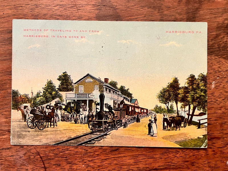 Steam Train Railroad Harrisburg Pennsylvania Carriages Postcard Posted 1915