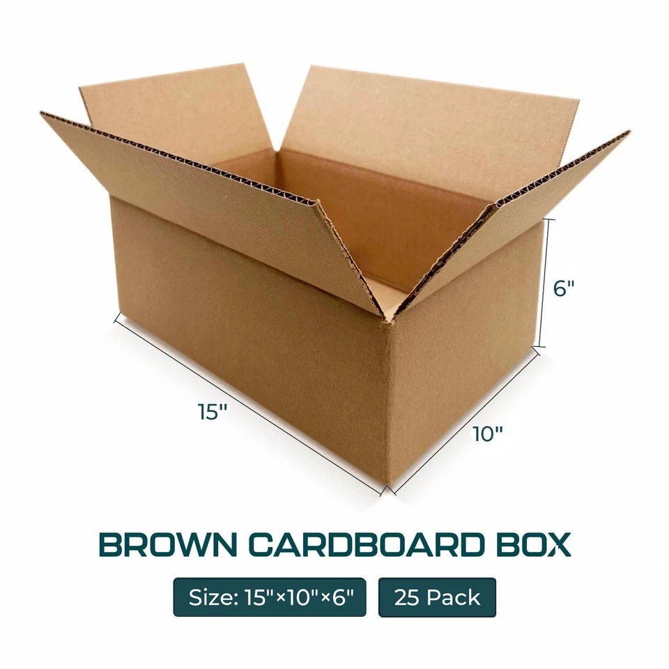15 x 10 x 6" Corrugated Cardboard Boxes 25 Pack For Shipping, Packaging, Moving - Image 2 of 4