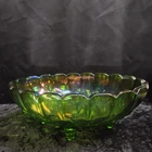 Vtg Indiana Carnival Glass Green Fruit Bowl Iridescent Grapes Footed Lrg Oval