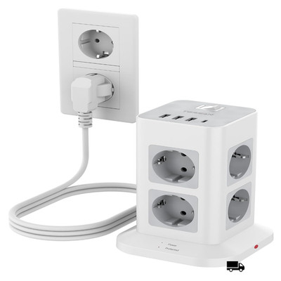 TESSAN 8-Way Multiple Socket mit USB C 3 m Kabel 3600 W Sch