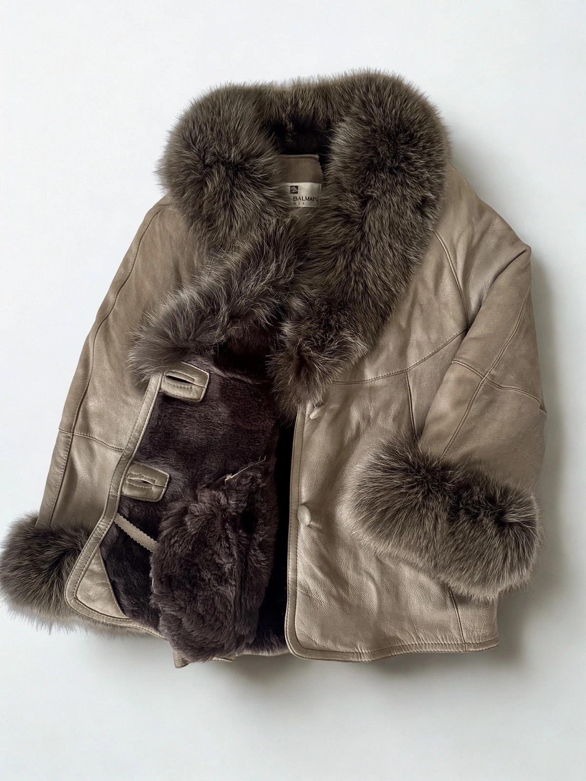 Balmain — Vintage Pierre Balmain Paris Shearling Lamb Leather Jacket Genuine Fur Trim