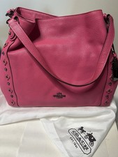 Coach Eddie Pink Leather Shoulder Bag with Floral Stud Details