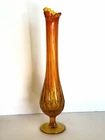 Vintage FENTON 16” Amberina SWUNG Stretch GLASS VASE Thumbprint MCM Orange GLOWS