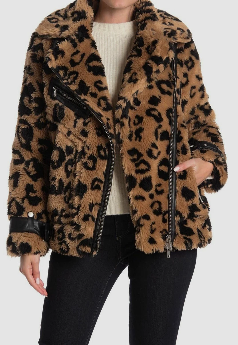 Leopard faux fur moto jacket top