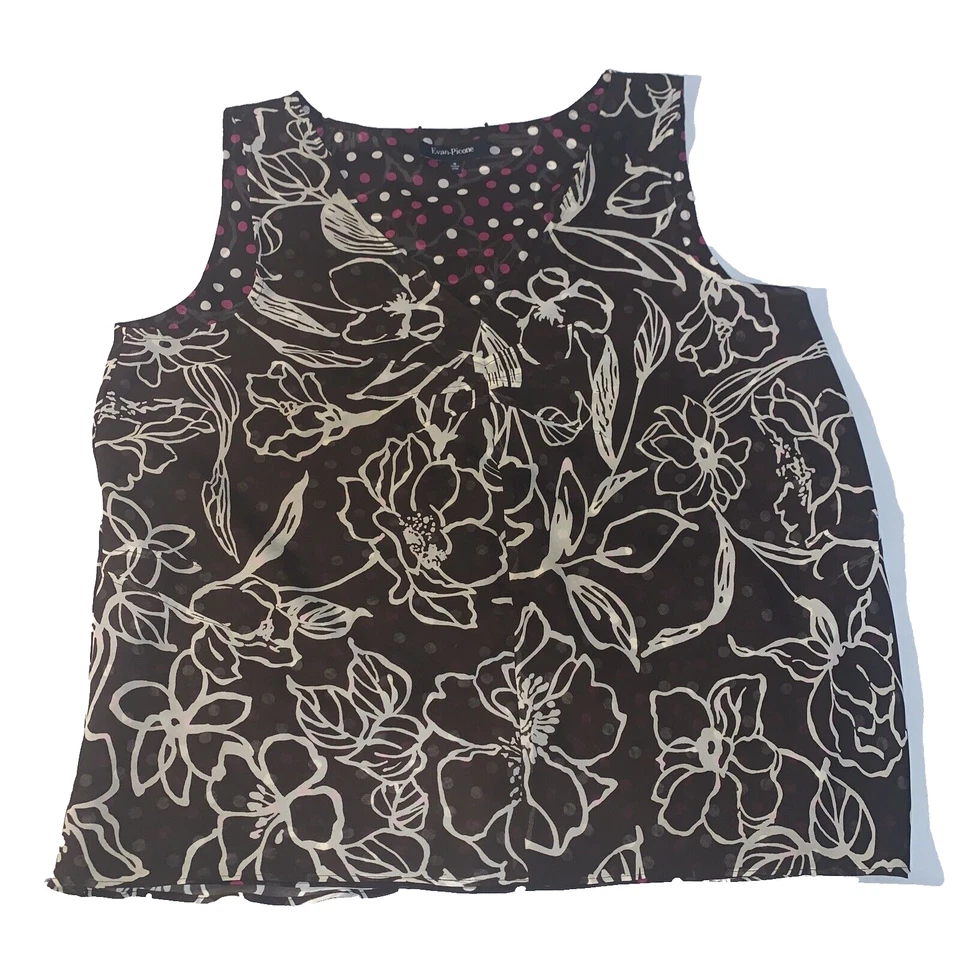 Top reversible sin mangas Evan Picone para mujer marrón/blanco/rosa talla 16 #1056 Foto 2 de 4