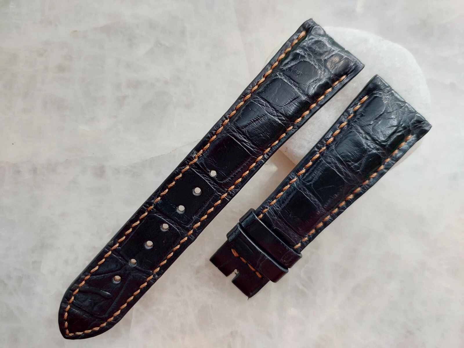 21mm/18mm Black Alligator Crocodile Print Leather Watch Strap Band