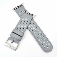 Genuine Leather Smart Watch Band for Apple Watch Gray Perforated Strap 38mm