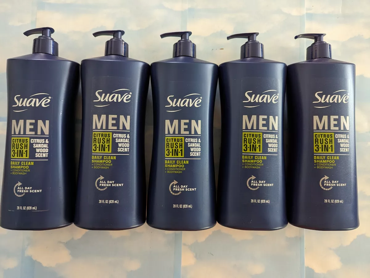 LOT 5 SUAVE MEN 3IN1 CITRUS RUSH SHAMPOO CONDITIONER BODY WASH 28 FL OZ