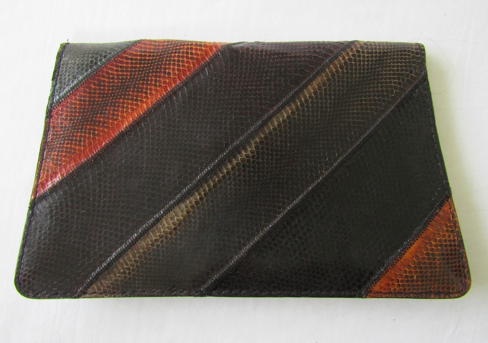 Vintage Snakeskin Patchwork Large Envelope Clutch… - image 2