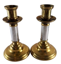 VTG Crowning Touch Brass & Silver Tone Candlesticks Set Of 2 Mid Century 6"