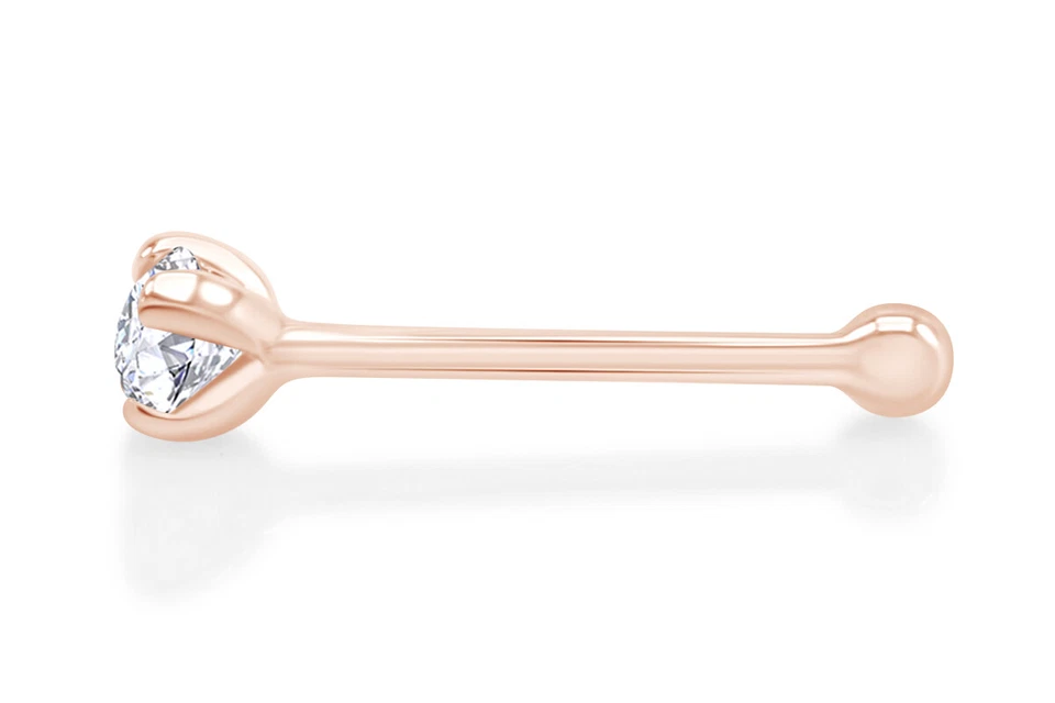 Alfiler nariz 2,5 mm 1/10 quilates hueso corte redondo diamante natural oro 10K para mujer Foto 4 de 4