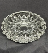 A Very Brilliant Vintage Clear Hand Cut 7” Crystal Ashtray Mid Century Modern
