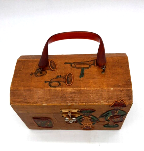 Cartera Estuche Decoupaged Madera De Colección con Mango de Baquelita Juguete Francés Diseño Soldados - Imagen 3 de 14