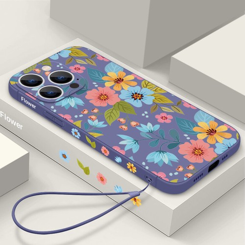 For iPhone 16 15 14 Pro Max 13 12 11 XS Shockproof Flower Lanyard Case TPU Cover - Picture 14 of 19