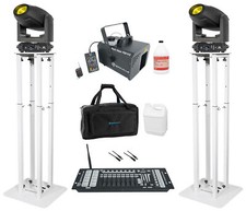 2 American DJ FOCUS HYBRID Wireless DMX Moving Head Lights Control Stands Hazer