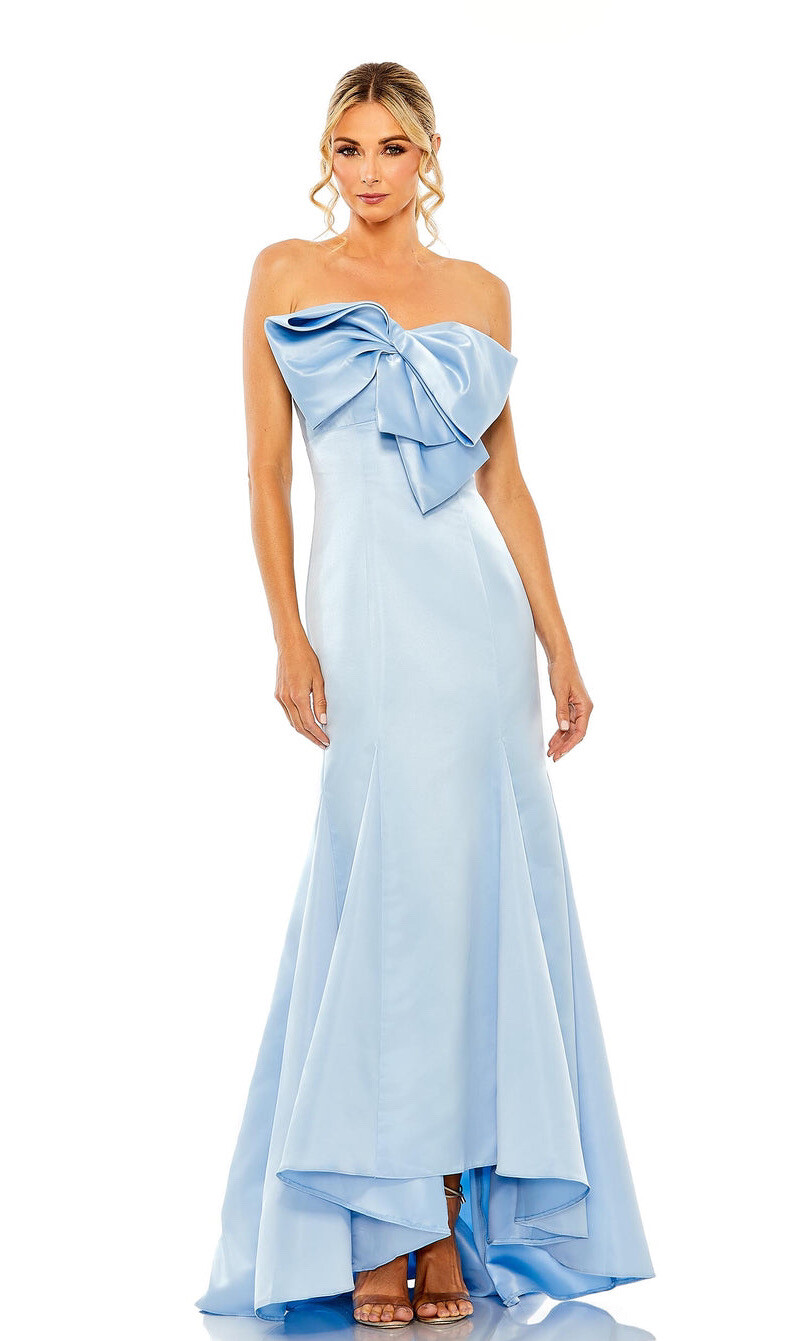 New Mac Duggal STRAPLESS BOW MERMAID GOWN In Powder Blue Size 10 $398