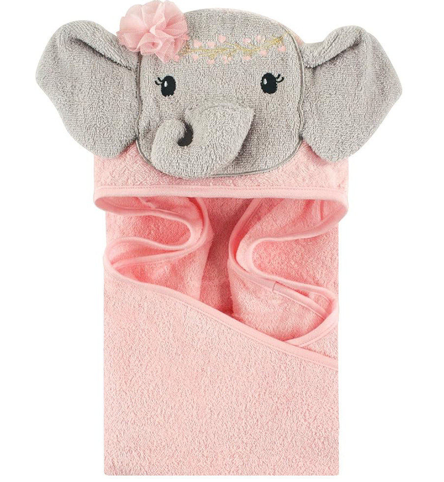 Little Treasure Cotton Animal Face Hooded Towel, Blossom Elephant, One Size