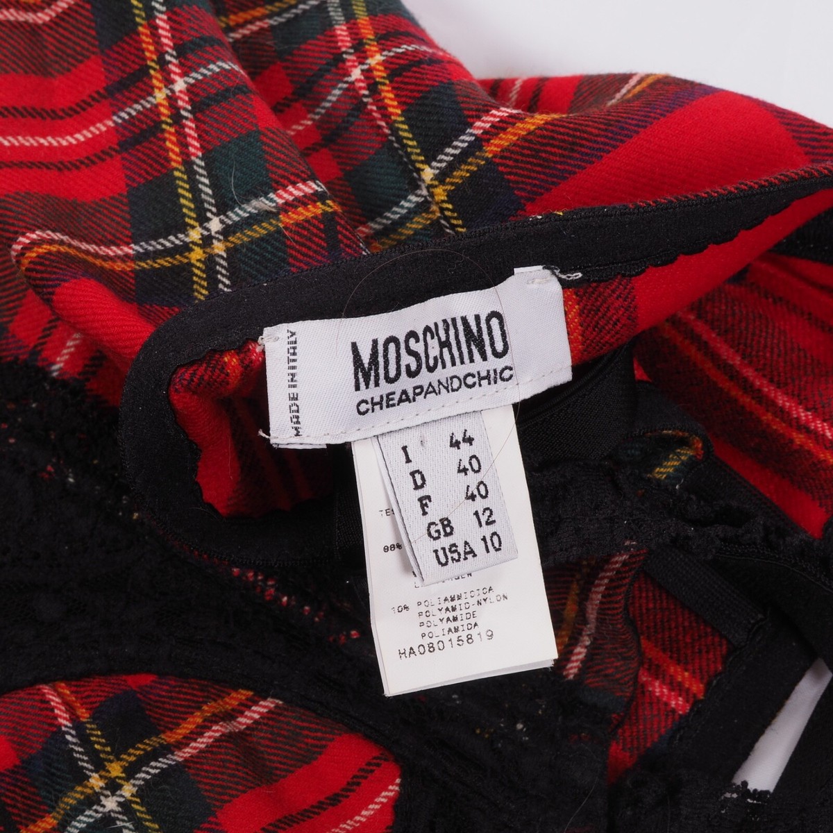 Moschino Cheap and Chic Vintage Red Plaid Wool Bustier Corset size