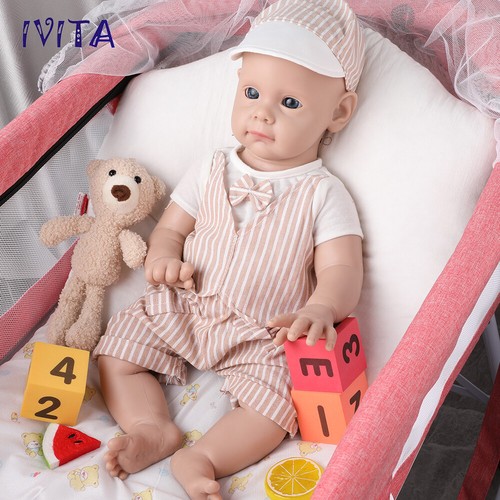 21inch Big Baby Blue Eyes Boy Doll Full Body Silicone Reborn Baby Doll Prematur - Picture 11 of 12