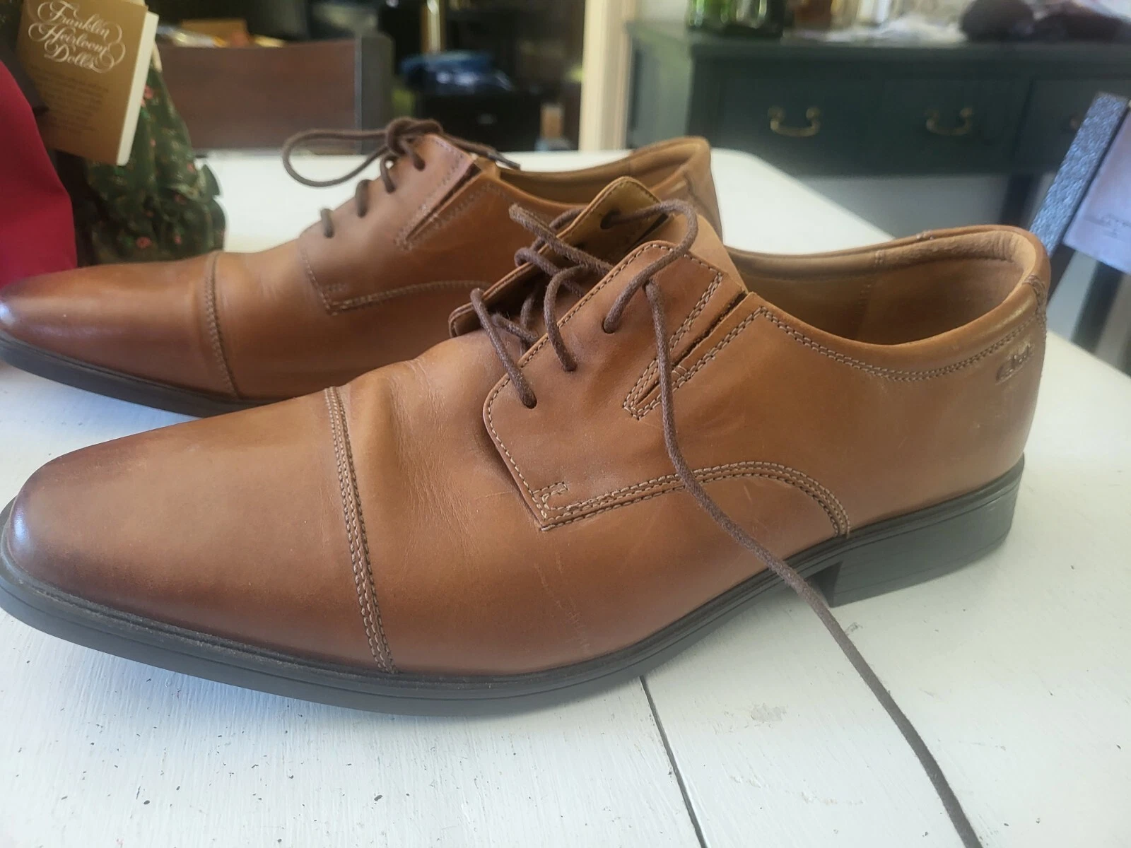 Scarpe eleganti Oxford Clarks Collection Tilden uomo pelle marrone punta cappuccio taglia 13
