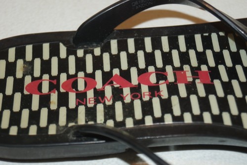 Coach Flip Flop Sandals Women's Size 7B Landon Black Jelly Rubber Gold Bow - Picture 14 of 17