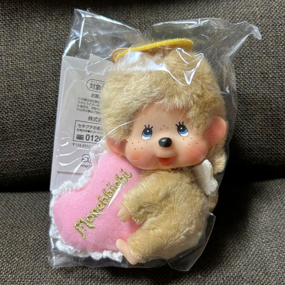 Sekiguchi Monchhichi Love Happy Angel 50th Anniversary Big Face SS Keychain Doll Japan Exclusive