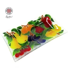 Peggy Karr ORCHARD FRUIT 10" Rectangular Tray Harvest Fused Glass Pear Apple