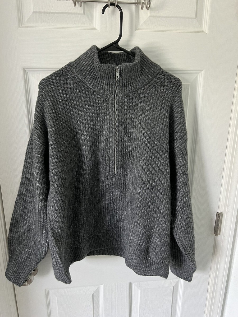 Vince Camuto Quarter Zip Cable Knit Sweater Womens Large Heather Gray Soft  Thick | eBay