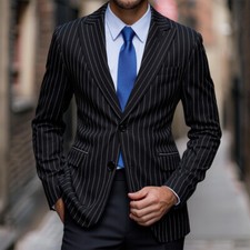 Men Stripes Blazer Jacket Business Casual Button Slim Fit Suit Coat Tops
