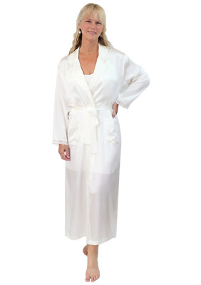 Robe Women's Cream 100% Silk Kimono Bathrobe Dressing Gown 50 Inches Long |  eBay