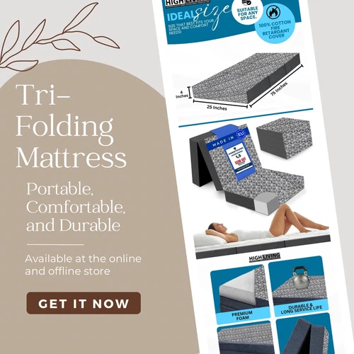 Folding Mattress Medium Firmness - 4 Inch Portable Tri-fold, Camping, College,