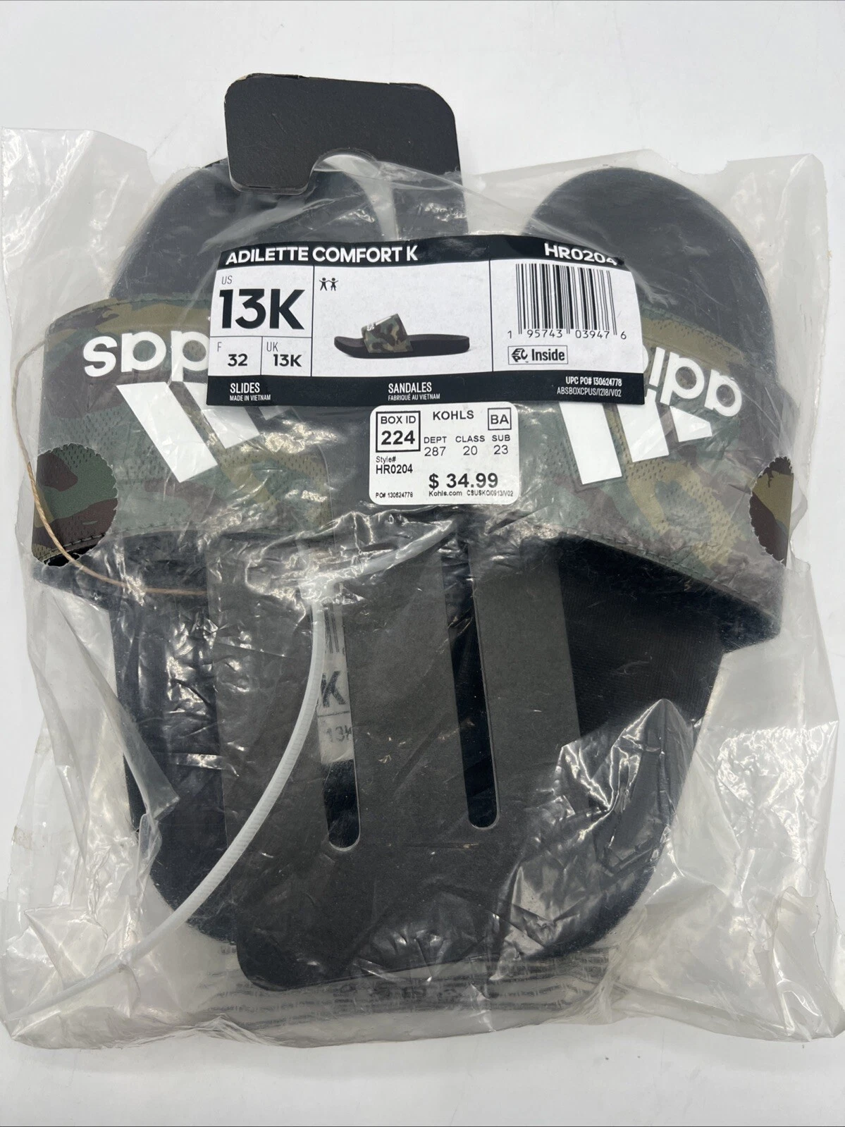 Adidas Adilette Comfort Youth taglia 13 scivoli mimetici nuovi con etichette