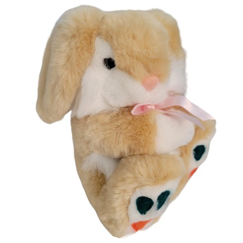 Vintage 1995 Plush Easter Bunny Tan & White Carrot Feet Pink Bow 9" Stuffed Toy - Picture 6 of 9