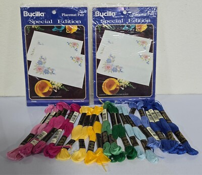 VTG Lot 4 Bucilla Special Edition Fiesta Placemats #64214 + 22 Packs DMC Thread