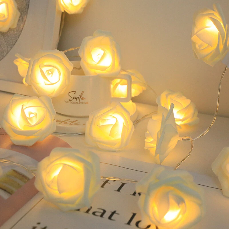 40 LED Rose Flower Fairy Lights String Wedding Indoor Outdoor Christmas Decor - Image 3 of 4