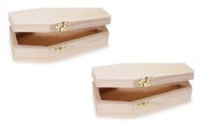 Lot of 2 ~ Wood Coffin  Box with Hinges - 6 inches  Unfinished Unpainted