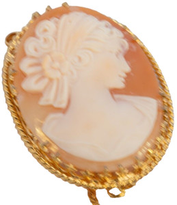Authentic Elegant Gold-Plated Cameo Brooch/Pendant with Safety Chain