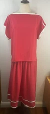 Vintage Tenna Varigos 2pce Set Size 10-12Blouse & Skirt Fuchia Hot Pink White