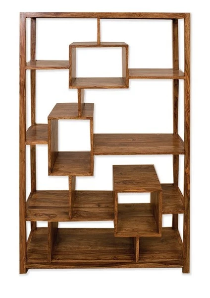 Sheesham Bookcase Display Cabinet Shelf Unit in Cube Petit Dark Assembled