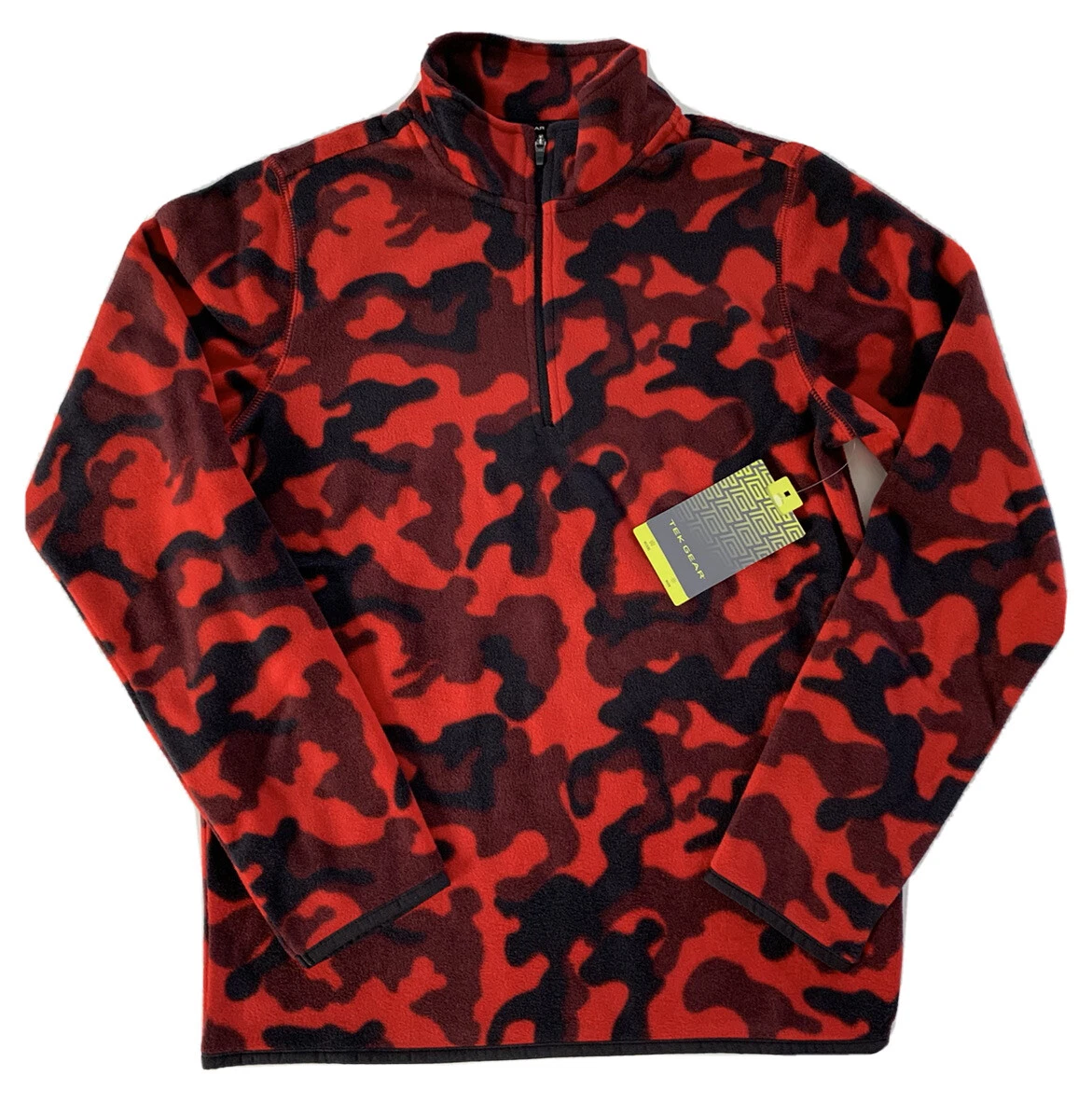 Tek Gear Boys 1/4 Zip Pullover Micro Fleece Jacket Red Black Camo Youth L XL