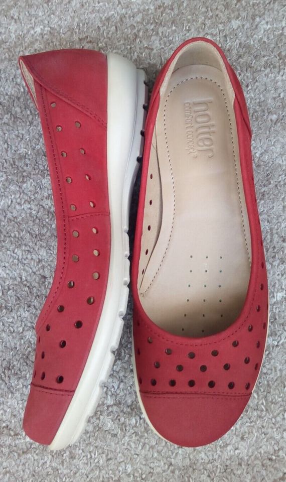 Ladies Hotter Livvy Red Ballet Pump Flat Nubuck Leather Shoes Size 4.5