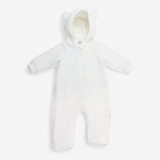 Sprout White Teddy Bear Fleece Pramsuit Zip Closure, 3-6 months
