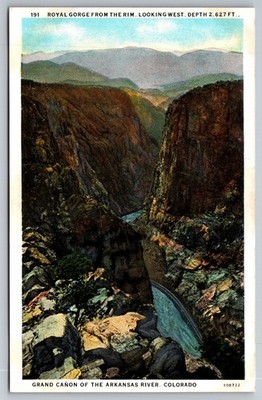Royal Gorge from The Rim, Looking West.  Colorado Postcard