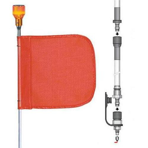 Checkers Warning Whip 10ft Fiberglass Pole Orange Flag Quick Disconnect Base